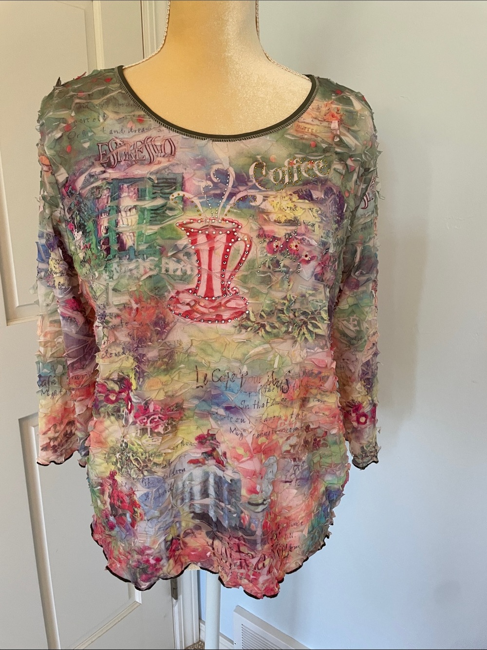 Cactus Multicolor Ruffle-Texture Coffee Motif Tunic Large